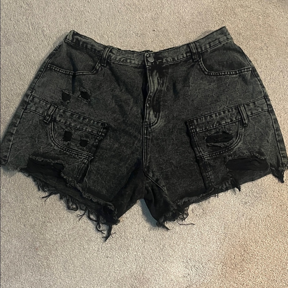 SHEIN Black Distressed Cargo Shorts